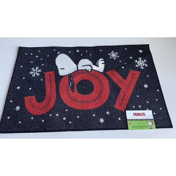 Peanuts Snoopy Christmas Holiday Joy Accent Rug Doormat Snowflakes Holiday NEW - Picture 2 of 9